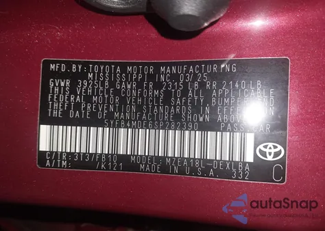 2025 Toyota Corolla Le from USA, damaged, VIN 5YFB4MDE6SP282390
